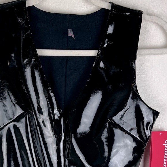 Commando Goth Indie Sleeze Faux Patent Leather Sleeveless Bodysuit Black S - Picture 7 of 16